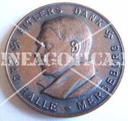 GERMANIA MEDAGLIA HITLER DANK GAU HALLE MERSEBURG 1933/34 ORIGIN